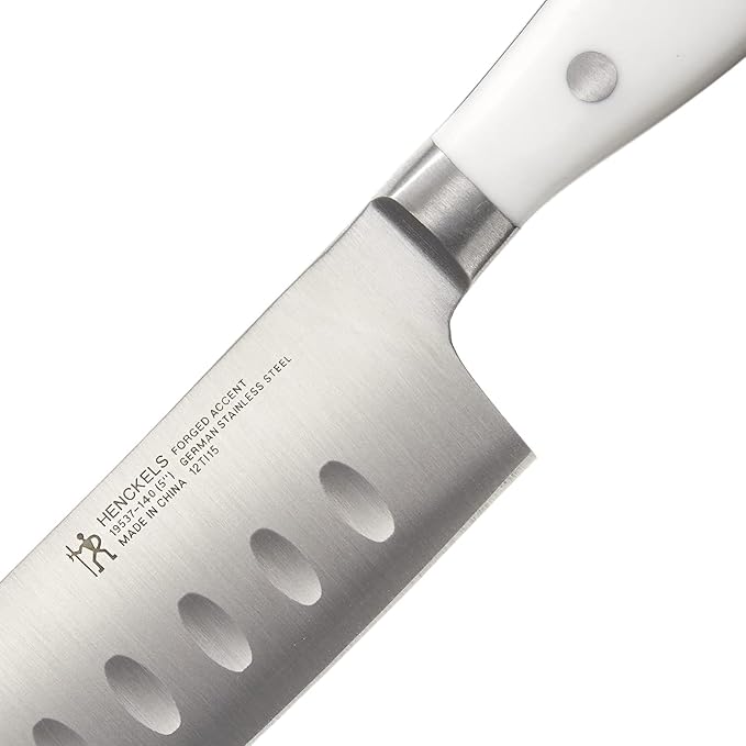 HENCKELS Forged Accent Razor-Sharp Hollow Edge Santoku Knife 5 Inch, White Handle, German Engineered Informed by 100+ Years of Mastery