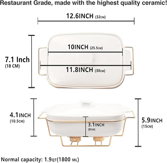 Casserole Dish with Lids 1.7 Quart Ceramic Bakeware Set with Lids and rack, 10 x 7 Lasagna Pan Deep with Lid, Rectangular Bakeware With Handle, Microwave, Dishwasher, Oven Safe, White
