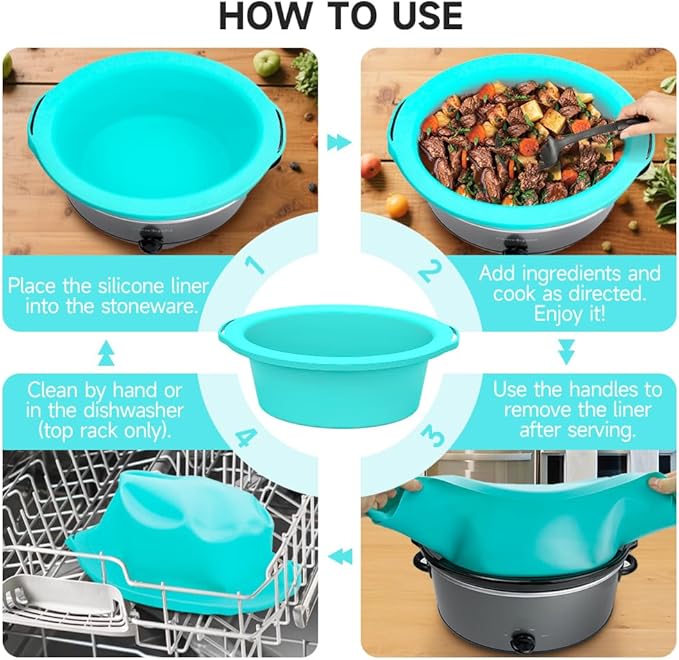 ChefAid Slow Cooker Liners, 100% Silicone Reusable Crock Pot Insert Accessories for 6-8 Oval or Round Quart Slow Cookers, Food Safe & Dishwasher Safe (Grey-Mint)