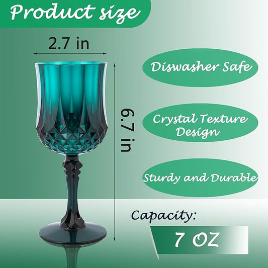 Plastic Wine Glasses,Plastic Goblets Vintage Style Cordial Drinking Glasses for Wedding Reception, Christmas Grand Event Party Supplies (48, Green)