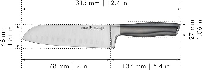 HENCKELS Graphite Razor-Sharp 7-inch Hollow Edge Santoku Knife, German Engineered Informed by 100+ Years of Mastery, Gray