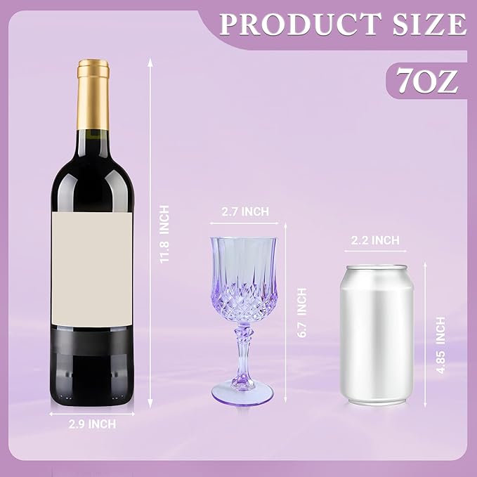 Plastic Wine Glasses,Plastic Goblets Vintage Style Cordial Drinking Glasses for Wedding Reception, Grand Event Party Supplies (12, Purple)