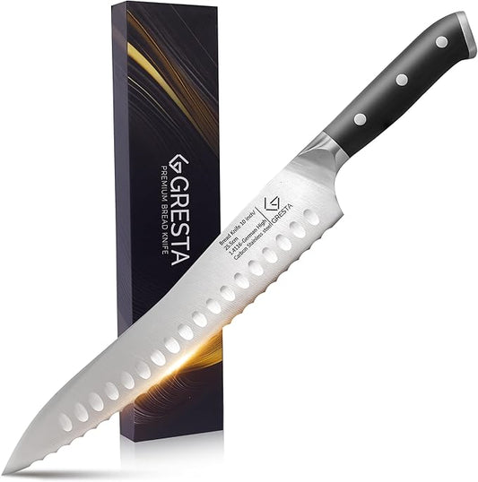 Bread Knife – Serrated Bread Knife for Homemade Bread, Razor-Sharp Stainless Steel Blade, Ideal for Slicing Sourdough, Bagels, Cake & More (Black, 10 Inches)