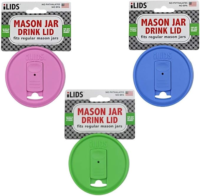 Mason Jar Drink Lid, Regular Mouth, Whimsy, Pack of 3