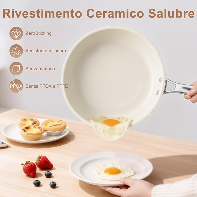 10.25 Inch Ceramic Nonstick Frying Pan Skillet - PFAS-Free, Non-Toxic, Oven Safe & Induction Ready, Aluminum Cookware with Stainless Steel Handle