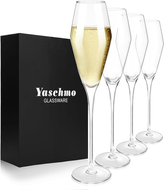 Champagne Flutes Glasses Set of 4, 8.4 oz Hand Blown Crystal Wedding Flutes, Elegant Tulip Glasses - Ideal Gift for Wedding, Anniversary,Christmas Day (4 Count (Pack of 1))
