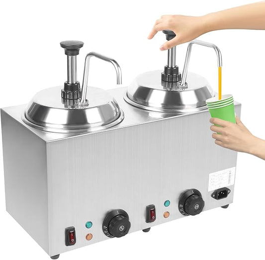 1600W Double Sauce Warmer,Cheese Dispenser with 2 Pumps,2 * 2.5L Electric Nacho Cheese Sauce Warmer 32°-230°F Jam Heat Preservation Machine for Cheese,Hot Fudge,Caramel