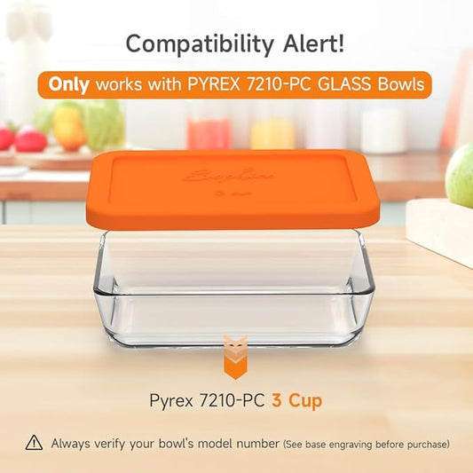 Sophico 3 Cup Rectangle Silicone Storage Cover Lids Replacement for Pyrex 7210-PC Glass Bowls, Container not Included (MIX, 4 Pack)