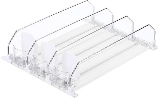 uxcell 3pcs Soda Can Organizer for Refrigerator, Self-Pushing Drink Organizer for Fridge, Width Adjustable Drink Dispenser Beverage Pusher For Pantry Vending Machine, White