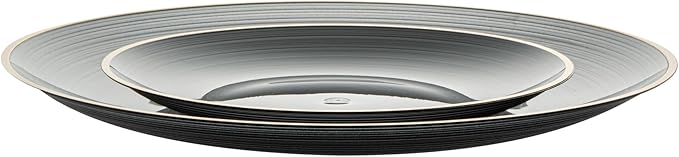 Restaurantware Plastic Plates 40 Pcs 7.13" and 10" Combo Gold Rimmed Plate Set Disposable Heavy-Duty Black Translucent Rippled Plastic Dinner Servers for Party, Weddings, Salads, Desserts