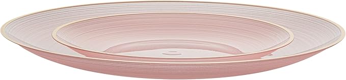 Restaurantware Plastic Plates 200 Pcs 7.13" and 10" Combo Gold Rimmed Plate Set Disposable Heavy-Duty Pink Translucent Rippled Plastic Dinner Servers for Party, Weddings, Salads, Desserts