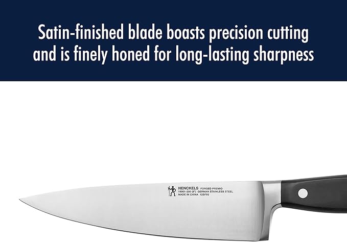 HENCKELS Forged Premio Razor-Sharp 8-Inch Chef Knife, Black, German Engineered Informed by 100+ Years of Mastery
