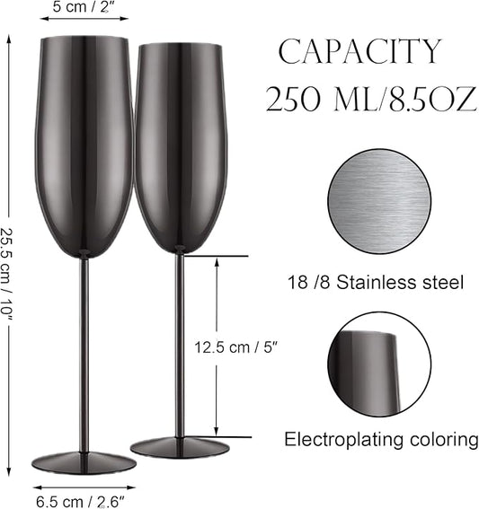 Champagne Glasses Set of 2 Stainless Steel Champagne Flutes Wedding Gifts for Bride 8.5 oz Unbreakable Champagne Glasses for Party Wedding Christmas Anniversary Brithday
