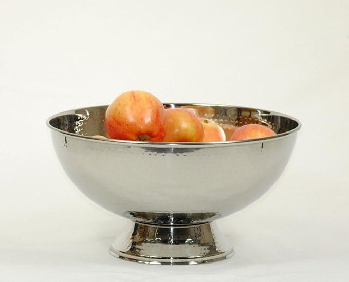 3SCompany Hand-Hammered Stainless Steel Fruit and Punch Bowl - 12" Diameter, 6.5" Tall, Dishwasher Safe - Elegant and Sturdy Serving Solution