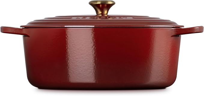 Le Creuset Enameled Cast Iron Signature Oval Dutch Oven, 8 qt., Rhone with Gold Knob