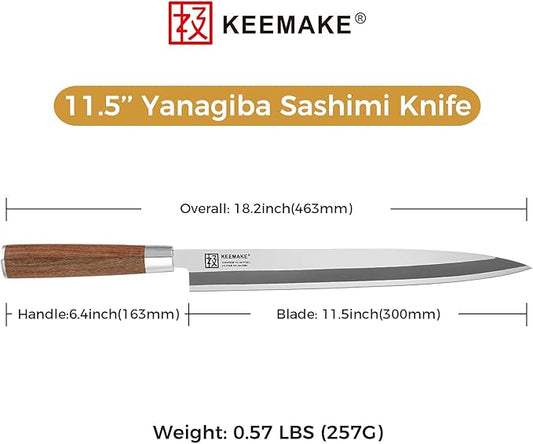 KEEMAKE Sushi Knife Japanese - 11.5 inch Sashimi Knife Japanese VG10 Stainless steel Single Bevel Blade, Perfect Rosewood Handle Yanagiba & Slicing Knives