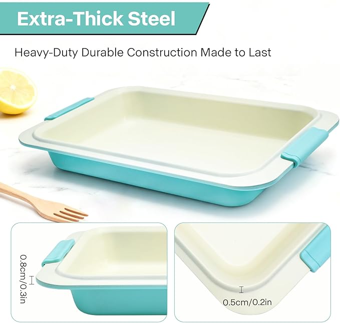 13x9 Inch Heavy-Duty Baking Pan with Lid, Nonstick Rectangular Cake Pan with Silicone Grip Handles and Snap-On Cover, Durable Lasagna Pan for Brownies, Casseroles, Parties & Potlucks