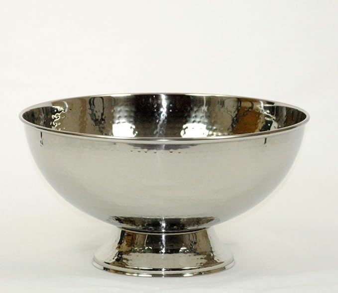 3SCompany Hand-Hammered Stainless Steel Fruit and Punch Bowl - 12" Diameter, 6.5" Tall, Dishwasher Safe - Elegant and Sturdy Serving Solution