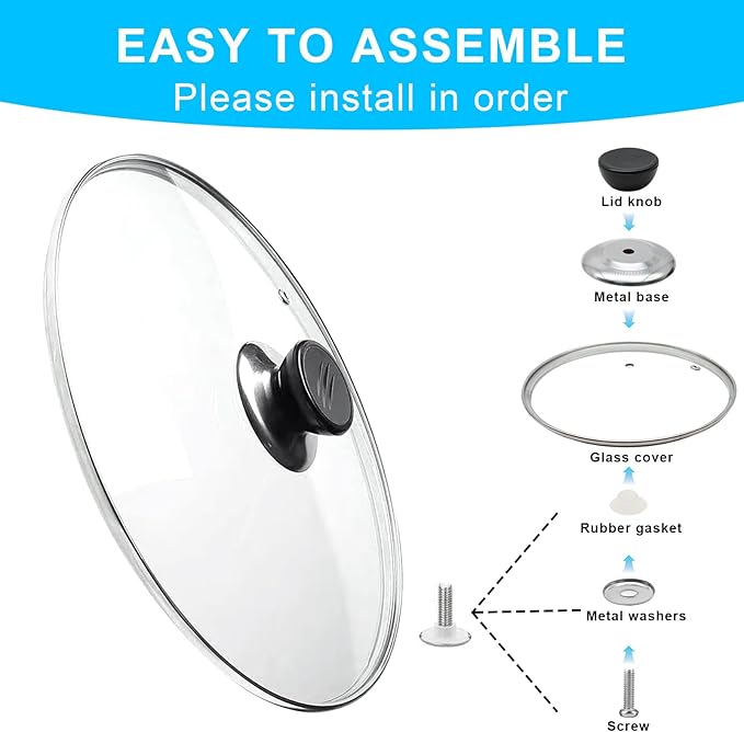 10.25 Inch Glass Lid for Frying Pan Tempered Glass Pot Lid with Stainless Steel Rim for 10.25 Inch Frying Pan Wok Pot Skillet (10.25 Inch)