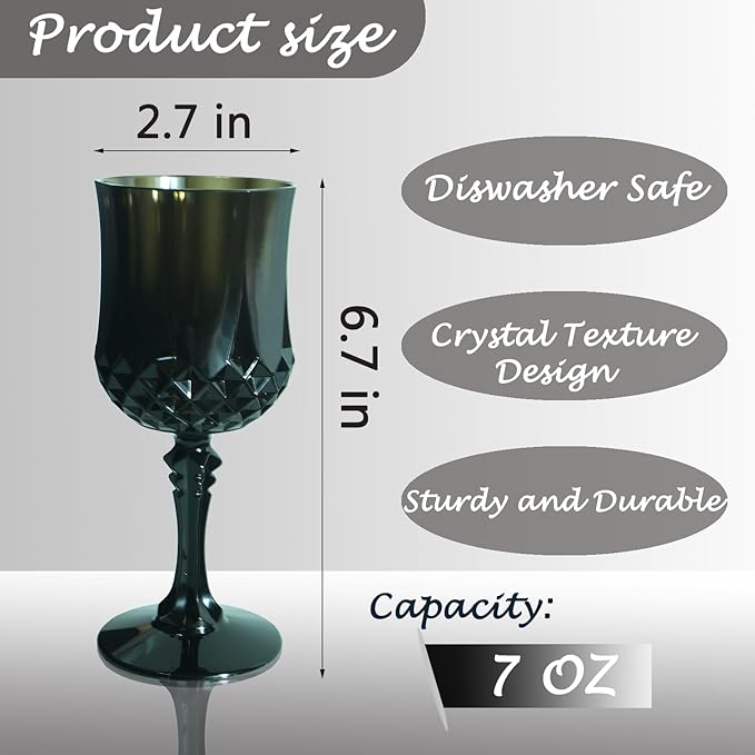 Plastic Wine Glasses,Plastic Goblets Vintage Style Cordial Drinking Glasses for Wedding Reception, Halloween Grand Event Party Supplies (48, Black)
