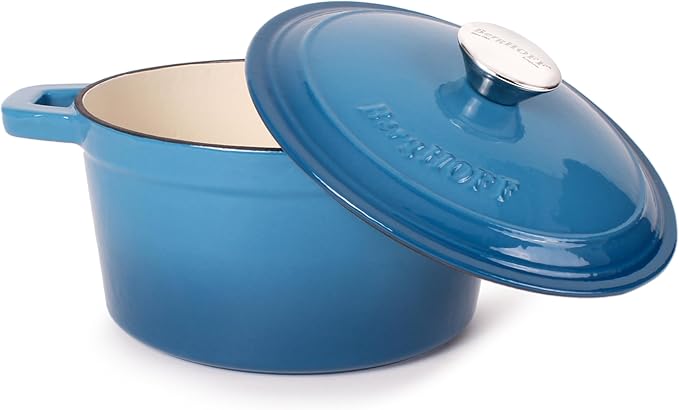 BergHOFF 10Pc Neo Enameled Cast Iron Cookware Set, Matching Lid, Oven Safe Up To 400°F, Blue