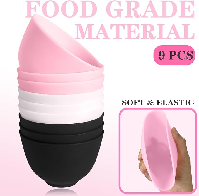 12Pcs Face Mask Mixing Bowl Set DIY Silicone Facial Mask Bowl for Home Salon Spa Face Skin Applicator Bowl with Stir Sticks, Black,White,Pink