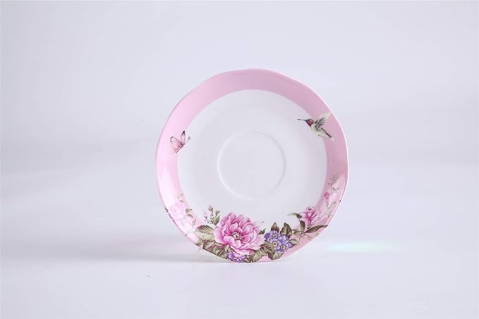 London Boutique Tea for One Teapot Cup Saucer Set Vintage Bird Rose Butterfly Flora New Bone China Gift Box (Pink)