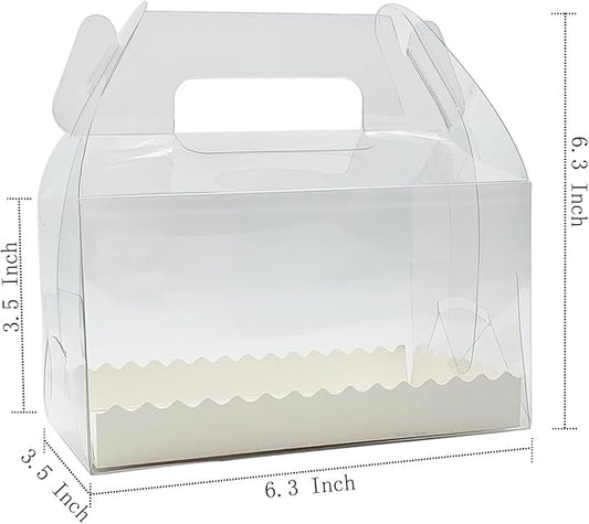 30 Pcs 6.3 Inch Clear Roll Cake Gable Boxes with Handle & Cake Boards, Transparent Plastic Gift Boxes,Easy Carrying Pastry Containers for Bakery Christmas Wedding