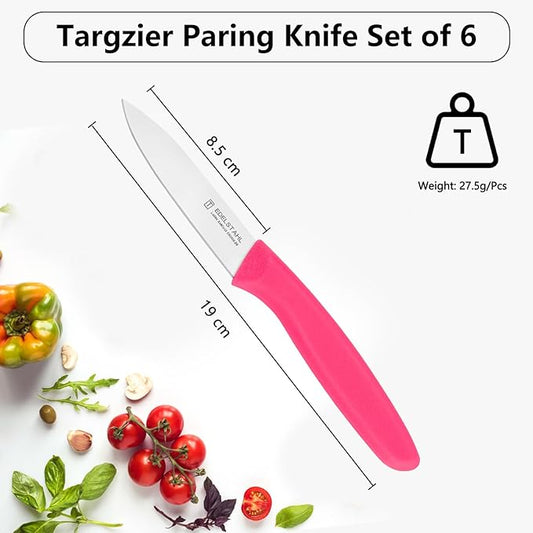 Paring Knives Set,Stainless Steel Paring Knife Set of 6,Sharp Vegetable&Fruit Knifes,Small Knife Set,Ergonomic Handle Paring Knives,Straight Edge Paring Knife Set,Pink Peeling Knife