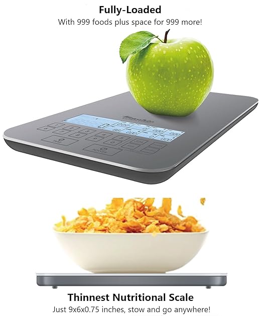 Summer Incentive Nutrition Scale by NutraTrack™ with Food Grade Glass, Perfect for Calorie Counting, Meal Prep, and Weight Loss (Pearl Silver)