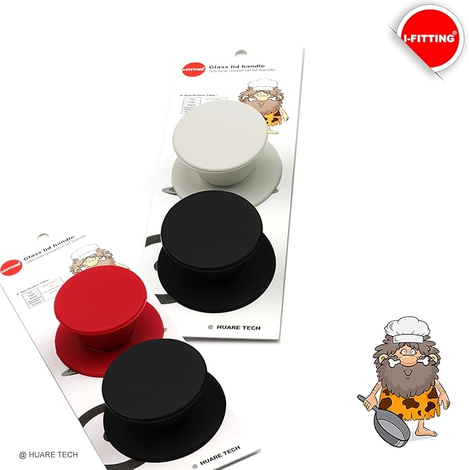 Universal Pot Pan Lids Replacement Knob, Silicone Heat Resistant Pan Cover Holding Handles, BPA Free, Dishwasher Safe, Fits Skillets and Kitchen Cookware Covers 2Pack Black & White