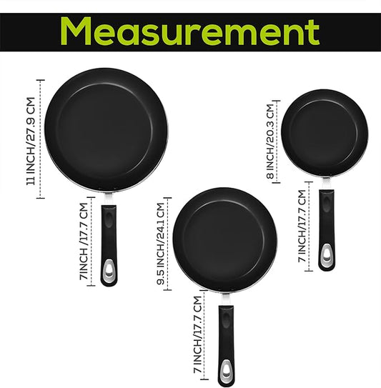 Utopia Kitchen Nonstick Cookware 3 Piece Omelette Pan Skillet Set, Nonstick Frying Pans with Induction Bottom, 8, 9.5 & 11 Inches Frying Pans with Bakelite Handles, PFOA Free, Grey