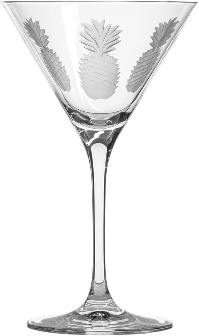 Rolf Glass Fresh Pineapple Martini Glass | Lead-Free Glasses | Proudly Made in the USA | Engraved Nautical Sailboat Martini Glasses | Set of 4