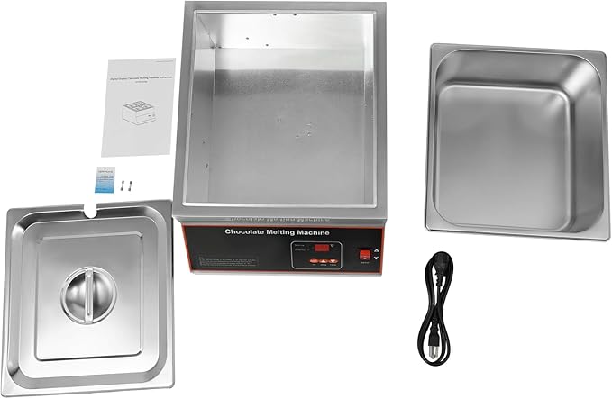 Chocolate Tempering Machine 32-203°F Commercial Chocolate Melting Pot 26.46 lbs Stainless Steel Food Warmer Air-heating Chocolate Fondue with Lid for Restaurant Home Party (Single Pot)