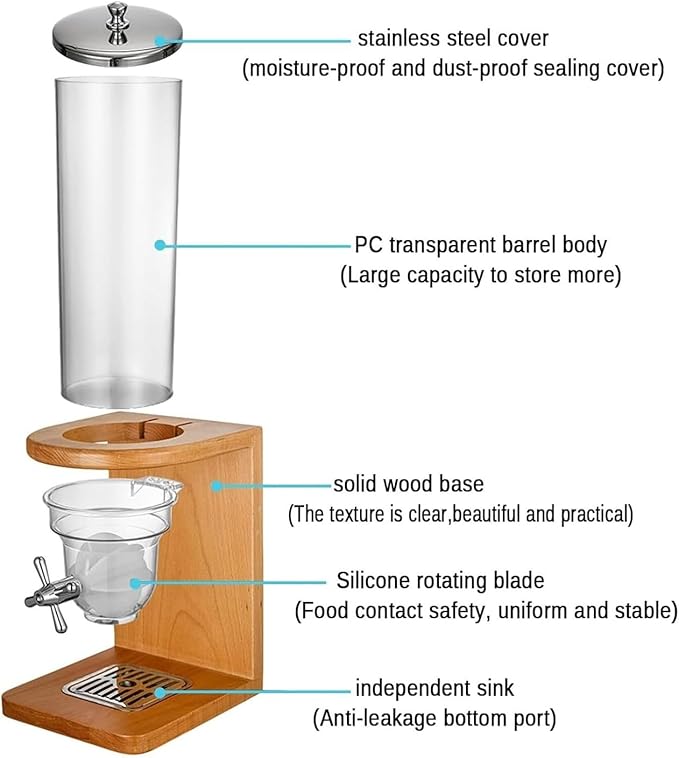 3.5L/7L/10.5L Dry Food Dispenser, Triple-Head Cereal Storage Container with PC Barrel and Wood Base for Rice, Candy, Beans, and Nuts(Triple head)