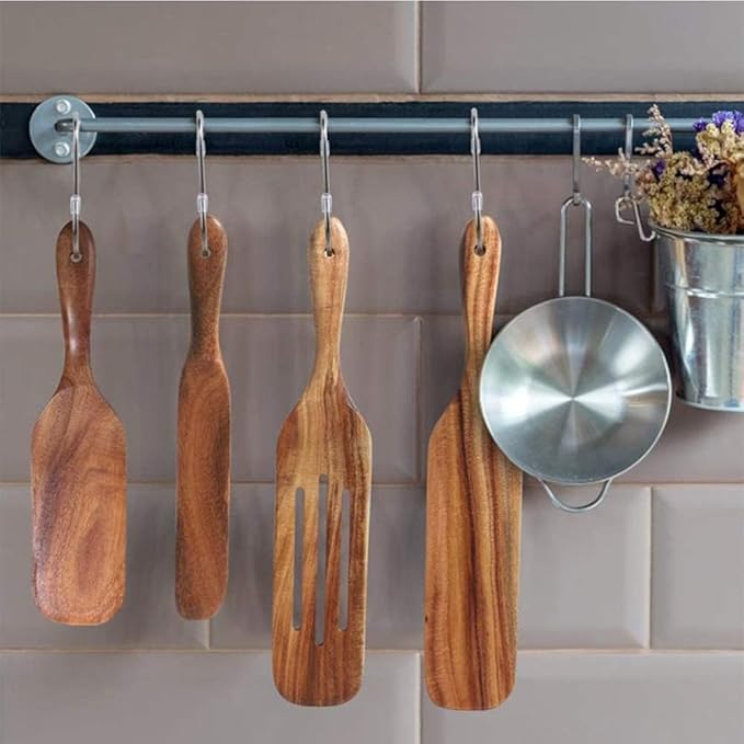 Spurtle Set, Natural Acacia Wooden Kitchen Utensils Set of 2, Wooden Spoons Utensils for Cooking, stirring, Mixing, Serving, spurtles kitchen tools as seen on tv for NonSick Cookware