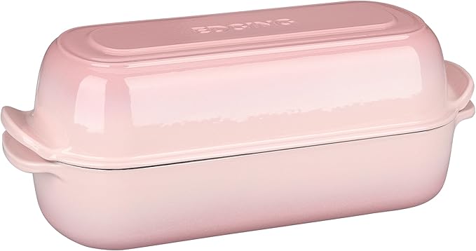 Enameled Cast Iron Loaf Pan with Lid, Dutch Oven Bread pan for Homemade Sourdough Bread Baking, 12.5x5.5 inch, 5qt, Pink