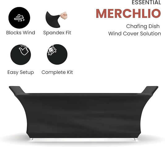 Chafer Wind Guard by Merchlio- 4 Pack | Handle Covered Chafer Dish Covers | Fitted, Washable & Elegant Buffet Decor | Functional Catering Wind Guard | Black