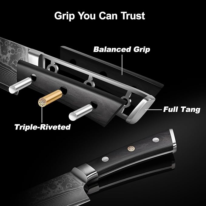 KINGOD 3 PCS Damascus Kitchen Knife Set, Japanese Steel VG10 Core High Carbon Professional Ultra-Sharp Chef Knife Set with Rosewood Handle Gift Box
