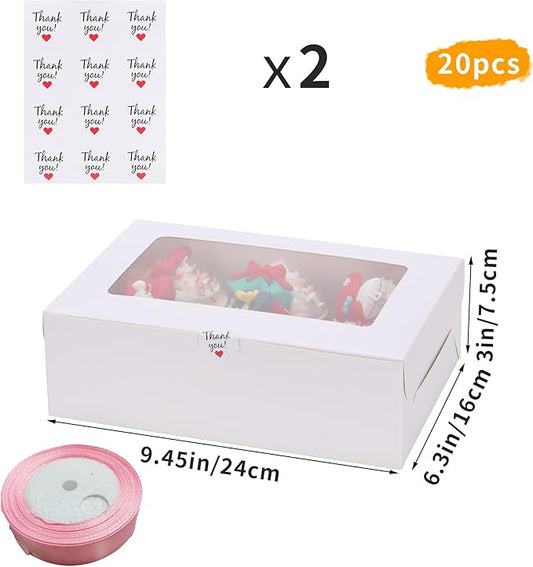 20Packs- 6 Count White Cupcake Containers Bakery Cake Boxes, Birthday, Wedding, Christmas party, Auto-Popup Cupcake Boxes for personalized gift giving , Cookies, Baking Gift Display, cake boxes