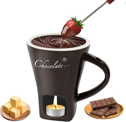Fondue Cup, Chocolate Melting Fondue Mugs Set of with Forks and Candle, Ceramic Chocolate Melting Cup, Mini Simmer Coffee Mug Set For Date Night Birthday Wedding Gifts