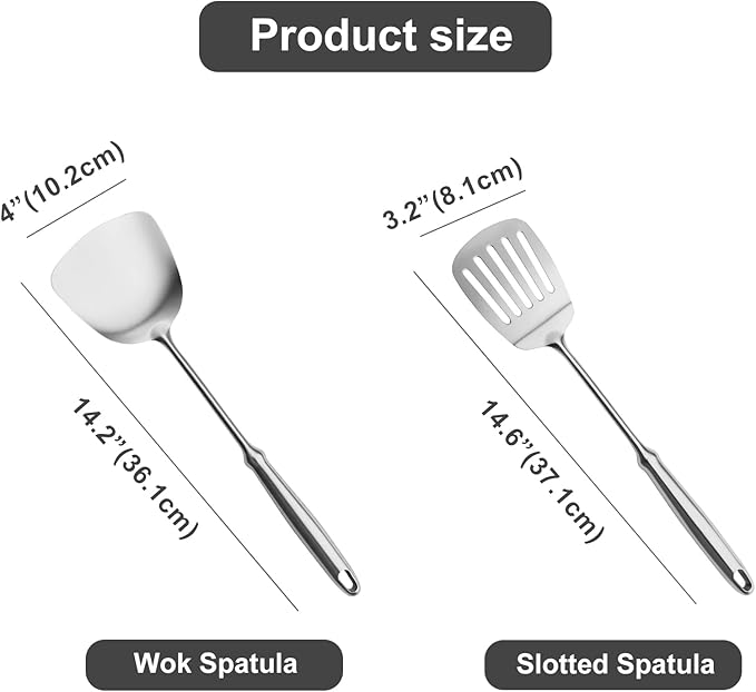 Stainless Steel Utensils Set, 2 PCS Metal Cooking Utensils Set, Slotted Turner (Dishwasher Safe)