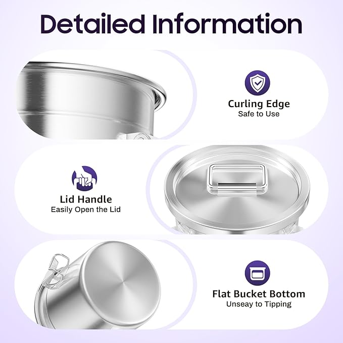 304 Stainless Steel Storage Containers with Lid, 6L/1.58gal Airtight Canister with Locking Clamps Multi-Purpose Kitchen Storager Bucket Food Jar, for Rice Cereal Flour Coffee Beans Milk (6L)