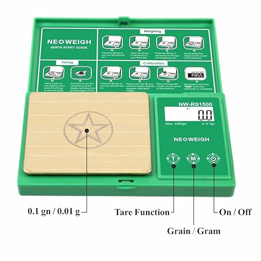 Reloading Scale, Powder Scale for Reloading, 1500 grains x 0.1 gn, Digital Powder Scale, Arrow Scale, Archery Scale, 100g by 0.01g, Metal Pan, Powder Scoop,50g Cal Weight (Batteries Included)