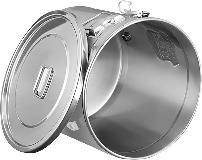 Stainless Steel Airtight Canister for Kitchen, 6L/1.59Gal Metal Food Storage Container Flour Bucket with Lid & Clamps, Bean Rice Cereal Canister Holder for Kitchen Restaurant, D7.9*H7.9in