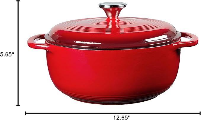 Lodge 4.5 Quart Enameled Cast Iron Dutch Oven with Lid – Dual Handles – Oven Safe up to 500° F or on Stovetop - Use to Marinate, Cook, Bake, Refrigerate and Serve – Island Spice Red