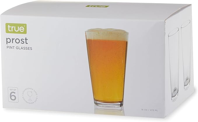 TRUE Pint Beer Glasses, Professional Grade Beer Pint Glasses, Multi Purpose Tumblers, Juice Water Cups, Kitchen Glassware, Home Bar, Set of 6, 16 oz
