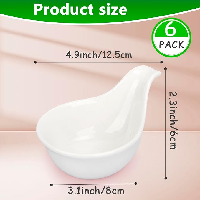 Porcelain Dipping Bowls With Handle, 3.1oz BBQ Sauce Cups, Small Side Dishes for Ketchup, Ice Cream, Desserts