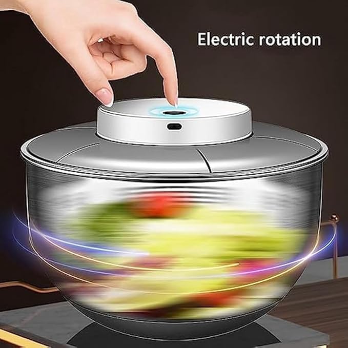 4.5L Stainless Steel Electric Salad Spinner | USB Rechargeable | Smart Start & Auto-Stop | Kitchen Veggie & Fruit Washer/Dryer