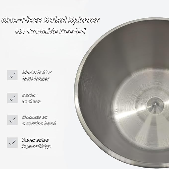 Stainless Steel Salad Spinner - 5.3 Qt Large Capacity with Effortless Crank Handle, Non-Slip Base, Dishwasher Safe for Home & Commercial Use, Ideal for Greens, Vegetables, Fruit, and Pasta.